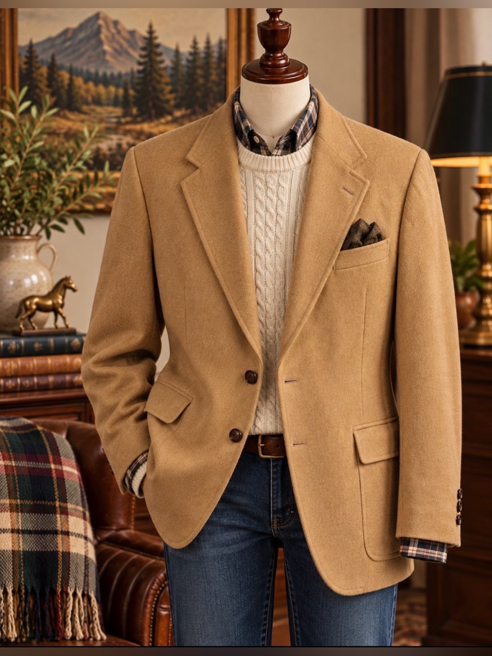 Vintage 60s/70s-Nordstrom Camel Wool Sport Coat in Warm Tan - 44” chest 30” leng